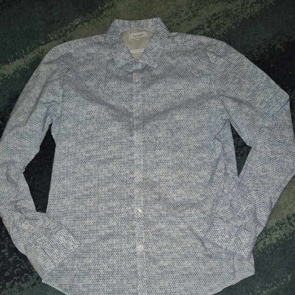 Calvin Klein Men's White and Blue Button Down Shirt..size M SLIM FIT